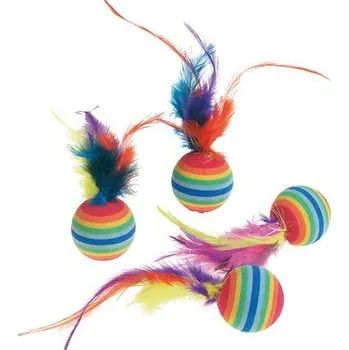Hračka pro kočku Hračka míček barevný pěna s pérkem