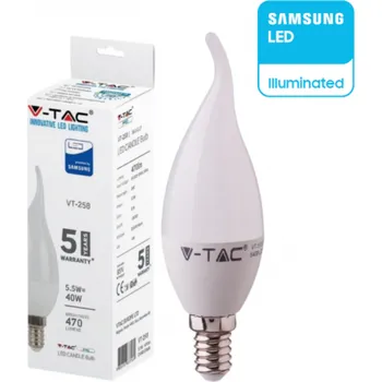 V-TAC LED žárovka dekorativní - E14 - 5,5W (40W) - SAMSUNG CHIP- teplá bílá