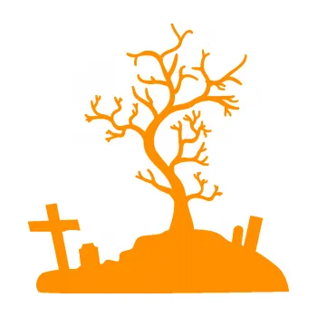 Samolepící dekorace Halloween 019 pravá hřbitov (06 - oranžová) SAMOLEPKA NA AUTO, NÁLEPKA, FÓLIE, POLEP, TUNING, VLASTNÍ TEXT, TISK, AUTOSAMOLEPKY.cz, POLEPY, OBRÁZEK, LOGO, 3D STICKERS