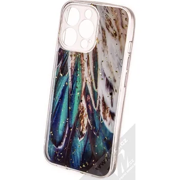 Pouzdro na mobilní telefon 1Mcz Gold Glam Peří Skinny TPU ochranný kryt pro Apple iPhone 13 Pro hnědá tmavě zelená (brown dark green)