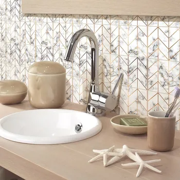 Samolepící dekorace Sada 9 samolepek na zeď Ambiance Marble and Gold Line, 15 x 15 cm ID_1294140