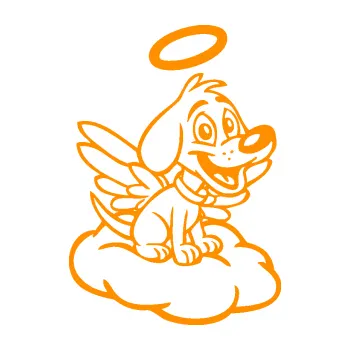 Polep vozidla SAMOLEPKA Pes 126 pravá andílek na obláčku (06 - oranžová) NA AUTO, NÁLEPKA, FÓLIE, POLEP, TUNING, VLASTNÍ TEXT, TISK, AUTOSAMOLEPKY.cz, POLEPY, OBRÁZEK, LOGO, SAMOLEPKY