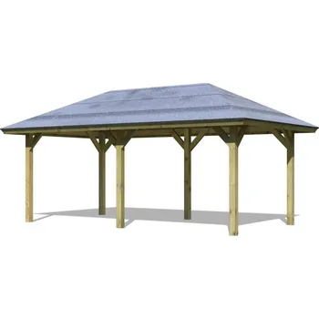 Garážová vrata carport KARIBU KIRN 2 68844 (Dřevěný přístřešek na auto, <b> rozměr 338 x 592 cm</b>, zastřešená plocha 20,01 m<sup>2</sup>, impregnované dřevo.)