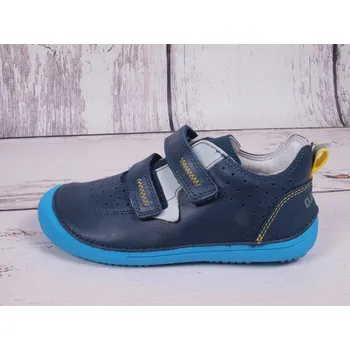 Dívčí bačkory D.D.step Celoroční kožené boty obuv BAREFOOT D. D. step S063-536 modré s tyrkys velikost: 31