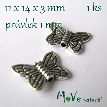Dětské navlékací korálky Korálek kovový 11x14x3mm motýl, 1ks, starostříbro