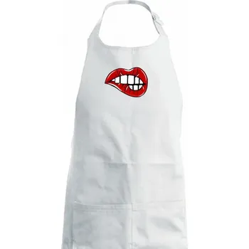Kuchyňská zástěra Pusa zakousnutá - Dámská zástěra na vaření - Univerzální velikost ( Bílá )