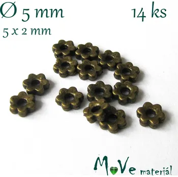 Dětské navlékací korálky Kovový mezikus - kytička, 14kusů, staromosazná