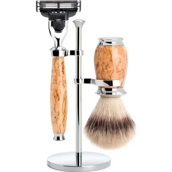 Břitva na holení Mühle holící set Silvertip Fibre,Mach3, rukojeť Karelská bříza