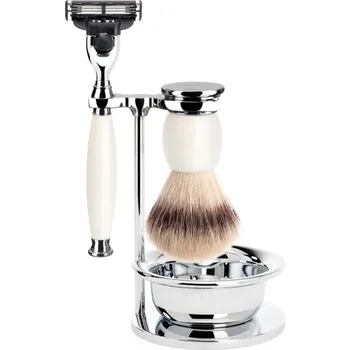 Štětka na holení Mühle holící set Silvertip Fibre,Mach3, rukojeť Pocelán