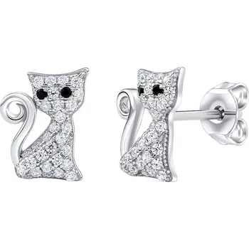 Náušnice SILVEGO Stříbrné náušnice kočka Bessie s čirými Brilliance Zirconia dámské MW01038E