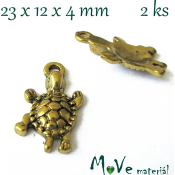 Přívěsek Přívěsek ŽELVIČKA 23x12x4mm, 2ks, starozlato