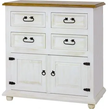 Komoda Masivní komoda WHITE HOME Slim COM106 Barevné provedení: Bílá patina K03- bílá patina K03