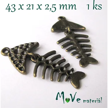Přívěsek Přívěsek KOSTRA 43x21x2,5mm, 1ks, staromosazná