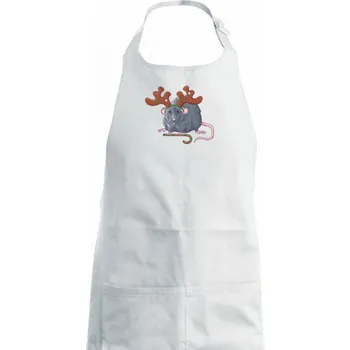 Kuchyňská zástěra Vánoční myš - Dámská zástěra na vaření - Univerzální velikost ( Bílá )