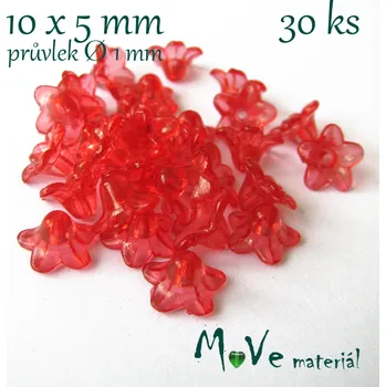 Dětské navlékací korálky Zvonečky průhledné 10x5mm, 30ks, červené