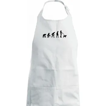 Kuchyňská zástěra Evoluce pes Mops (muž-žena) - Dámská zástěra na vaření - Univerzální velikost ( Bílá )