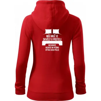 Dámská mikina Můj muž je skvělý v posteli - Dámská mikina trendy zipper s kapucí - XS ( Červená )
