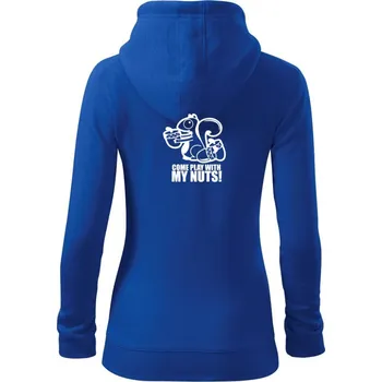 Dámská mikina Veverka - Play with my nuts - Dámská mikina trendy zipper s kapucí - L ( Královská modrá )