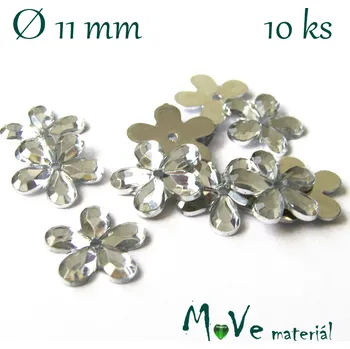 Květina plast 11mm našívací 10 ks crystal