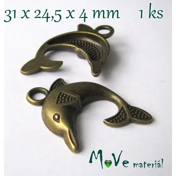 Přívěsek Přívěsek DELFÍN 31x24,5x4mm, 1ks, staromosaz