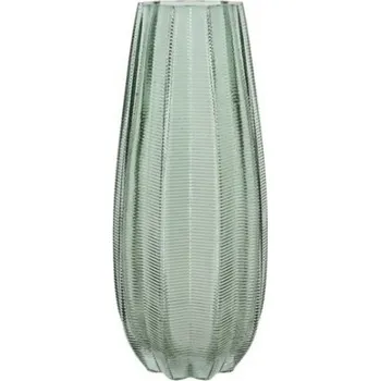 Váza Vroubkovaná váza, skleněná, výška 35 cm, zelená