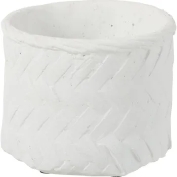 Květináč Bílý cementový květináč s imitací bambusového výpletu S - Ø 13,5*11,5 cm