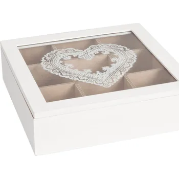 Nádobí Krabička na čaj s dekorem srdce -24*24*7 cm