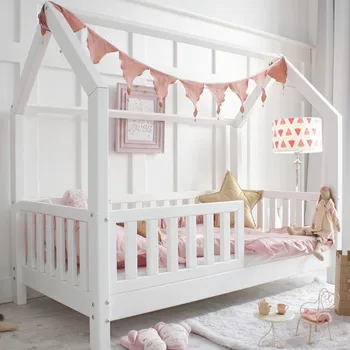 Dětská postýlka Domečková postel se zábranou Bianco 80 x 160 cm - bílá