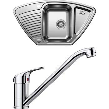 Nerezový dřez Set Blanco 06-A 26 (dřez Tipo 9 E Přírodní lesk + baterie Daras Chrom)