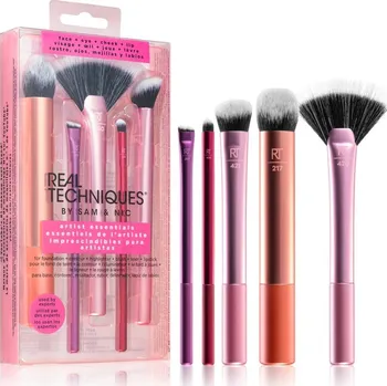 Houbička na make-up Real Techniques Artist Essentials štětec na pudr + štětec na oční stíny + vějířový štětec + štětec na rty