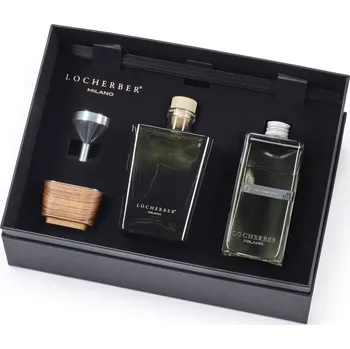 Aroma difuzér Dárková sada GIFT BOX 500 ml GRIGIO MILANO Skyline: aroma difuzér 500 ml, náplň 500 ml, tyčinky, trychtýřek a víčko z ořechového dřeva