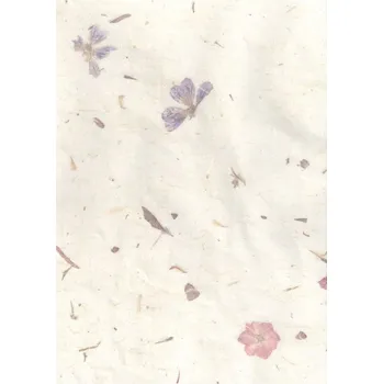 Umělecký papír Ursus Přírodní papír s fialovými kvítky 35g/m2 (5ks)