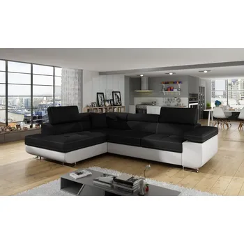 Sedací souprava Rozkládací rohová sedačka TONY černá / bílá