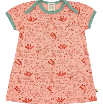 Dívčí šaty Dívčí šaty s krátkým rukávem Autstralská zvířátka světle oranžová loud + proud Velikost: 74/80