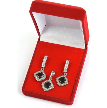 Souprava šperků Dárková sada šperků s vltavíny a zirkony kosočtverec 8 x 8mm standard brus Ag 925/1000 + Rh
