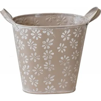 Květináč Plechový květináč Flowers 22x25,5x14 cm, krémový (133365 015 CAM-104-00779-21 obal krém)