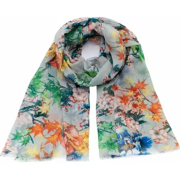 Šála Šála klasická - zeleno-oranžová s květy