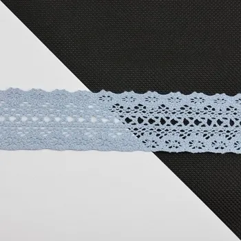 Krajka Bavlněná krajka šíře 38 mm paličkovaná, barva Modrá sv.