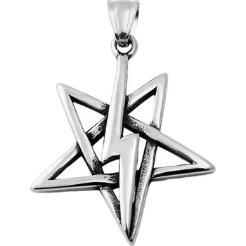 Přívěsek Přívěsek převrácený pentagram 4,3 cm z chirurgické oceli S11309065