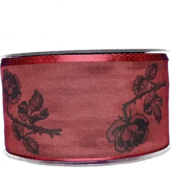 Stuha Stuha smuteční saténová BLACK ROSES CARDINAL 60mm x 20m (Stuha smuteční saténová, Černá růže, barva krémová, černý potisk, s drátkem v lemu)