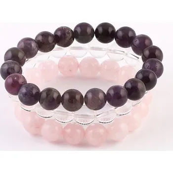 Souprava šperků Sada náramků růženín ametyst a křemen