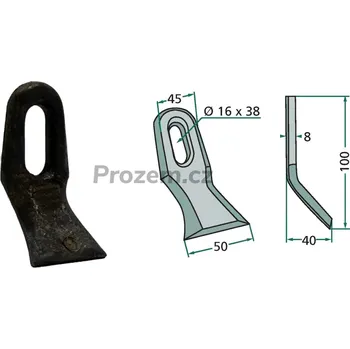 Pracovní nůž Mulčovací Y-nůž pro Gilbers, Noremat, Rousseau, JTR015, 103059, 100/8/16x38 mm