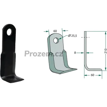 Pracovní nůž Mulčovací zahnutý nůž pro Maschio, Terranova, 210/8/25,5 mm