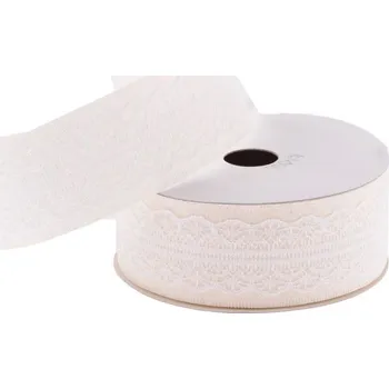 Stuha Stuha dekorativní 40mm/5m bílá/bílá, s krajkou