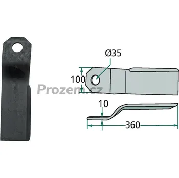 Mulčovací nůž levý, přetočený dlouhý pro Szolnoki, 221RZ3, 360/10/35 mm