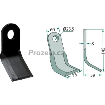 Pracovní nůž Mulčovací Y-nůž pro Agricom, Fendt, Ferri, Howard, Perugini, Procomas, Rinieri, Sicma, Zampini, 222034000, 901003, 145/8/25,5 mm