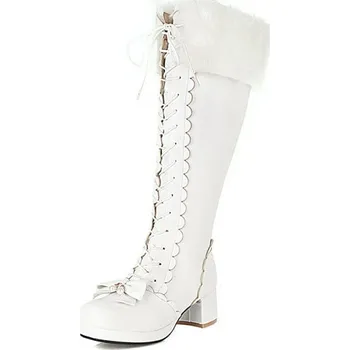 Dámské kozačky Zimní kozačky s kožíškem a ozdobnou mašli Barva: Bílá, Velikost: 35