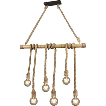 Trio Leuchten R30130626 WILMA - Retro závěsný lustr s lamen omotanými rameny 6 x E27, šířka 100cm (Závěsné retro svítidlo na lanech)
