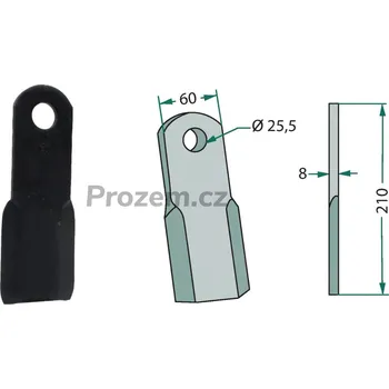 Pracovní nůž Mulčovací nůž rovný pro Maschio, 210/8/25,5 mm