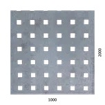Děrovaný plech čtvercový řadový Zn, otvor: 10x10 mm, rozteč: 30 mm (2000x1000x1,5 mm)